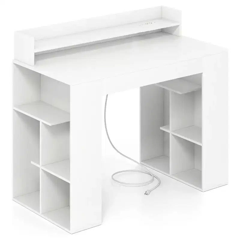 Costway 43 Home Office Desk with Power Outlets Monitor Shelf Bookshelf & Cable Hole