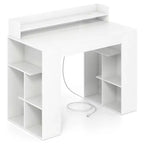 Costway 43 Home Office Desk with Power Outlets Monitor Shelf Bookshelf & Cable Hole