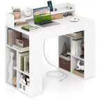 43 Schreibtisch mit Steckdosen, Monitorablage, Bücherregal und Kabelloch