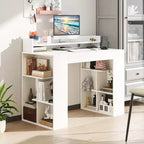 43 Schreibtisch mit Steckdosen, Monitorablage, Bücherregal und Kabelloch