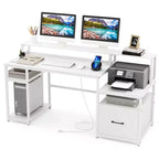Costway 66 Computer Workstation with Monitor Stand CPU Stand Printer Shelf & File Drawer