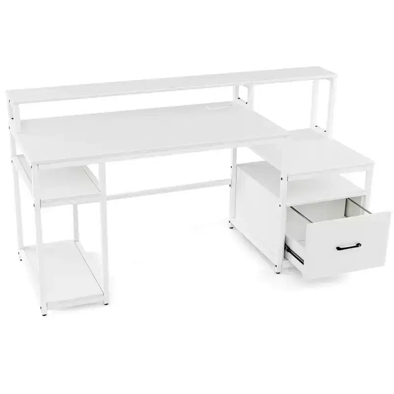 66 Computer-Arbeitsplatz mit Monitorständer, CPU-Ständer, Druckerablage & Aktenschublade