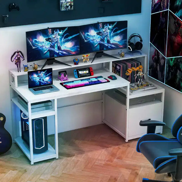 66 Computer-Arbeitsplatz mit Monitorständer, CPU-Ständer, Druckerablage & Aktenschublade