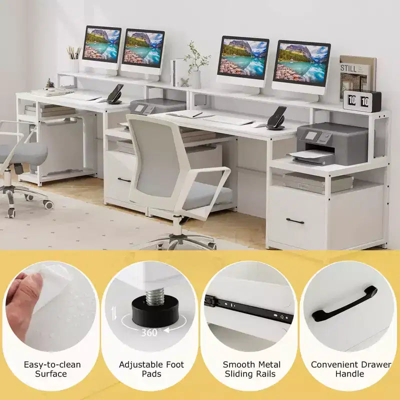 66 Computer-Arbeitsplatz mit Monitorständer, CPU-Ständer, Druckerablage & Aktenschublade