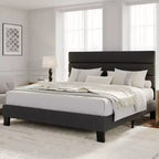 Bed Frame with Adjustable Headboard, Fabric Upholstered and Wooden Slats, No Box Spring Needed
