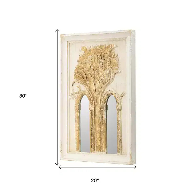 Zwei 30 weiße und goldene Akzentspiegel mit Holzrahmen