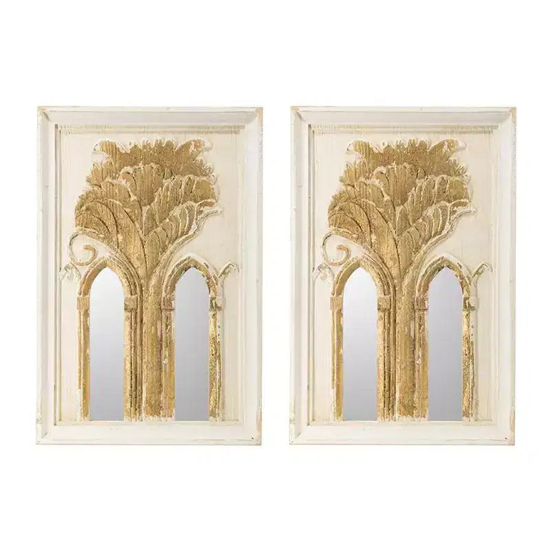 Zwei 30 weiße und goldene Akzentspiegel mit Holzrahmen