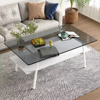 Couchtisch und Beistelltische, 3er-Set, Tisch aus gehärtetem Glas mit MDF-Schicht, moderne Tische für das Wohnzimmer, graues Glas