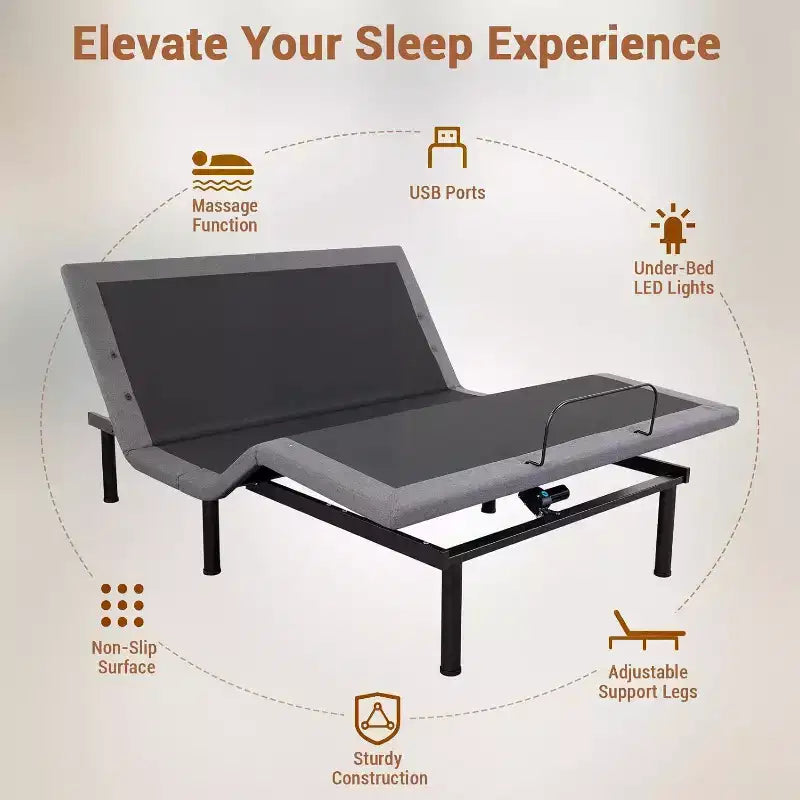 Verstellbares Queen-Size-Bett – Massage & USB-Ladefunktion