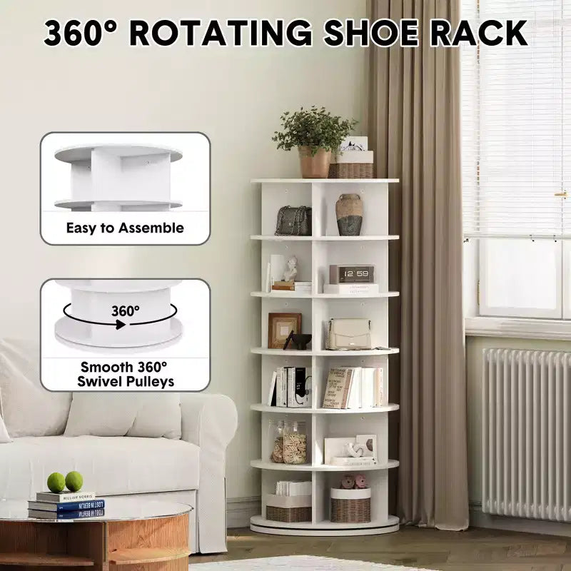 Rotierender Schuhregal-Turm, 360° drehbarer Schuh-Organizer, drehbares Regal, runder Karussell mit großer Kapazität, Bücherregal, Handtaschenhalter