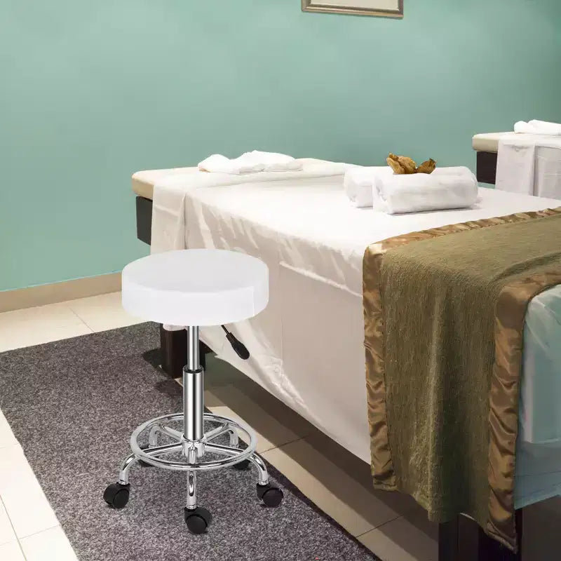 Schwarzer PU-Leder Hydraulik-Salonhocker, Höhenverstellbarer Rollhocker für Spa, Massage, Büro und Arbeitsstuhl