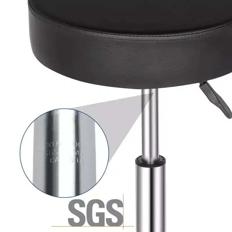 Schwarzer PU-Leder Hydraulik-Salonhocker, Höhenverstellbarer Rollhocker für Spa, Massage, Büro und Arbeitsstuhl