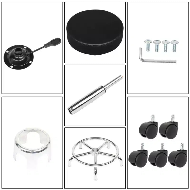 Schwarzer PU-Leder Hydraulik-Salonhocker, Höhenverstellbarer Rollhocker für Spa, Massage, Büro und Arbeitsstuhl