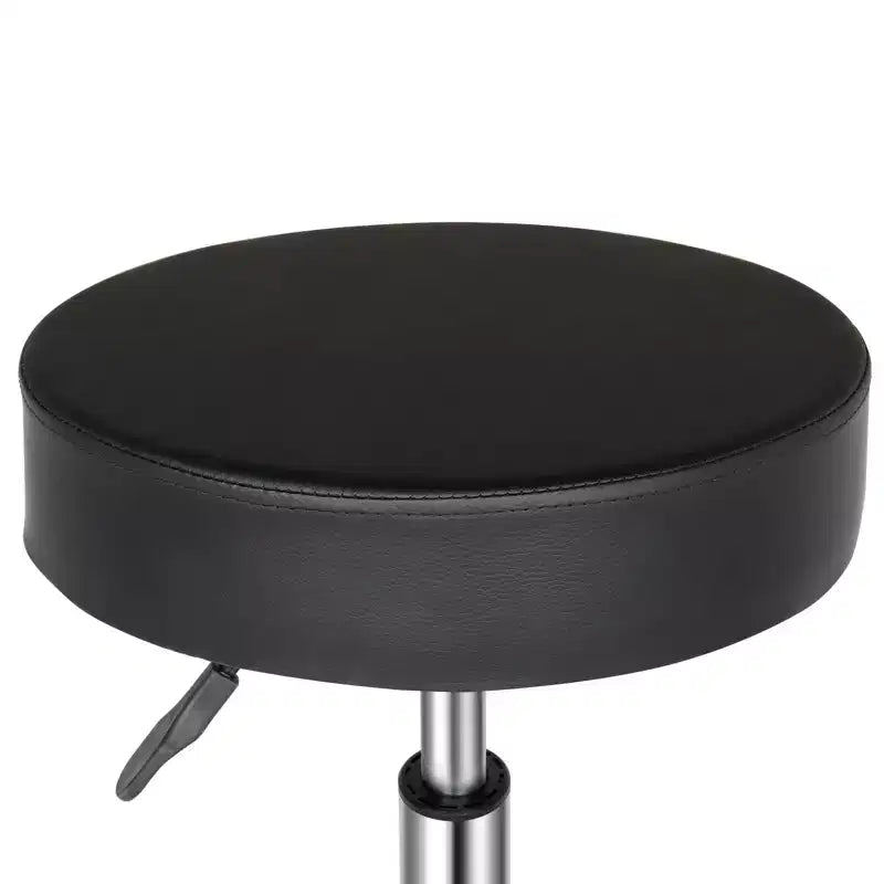 Schwarzer PU-Leder Hydraulik-Salonhocker, Höhenverstellbarer Rollhocker für Spa, Massage, Büro und Arbeitsstuhl