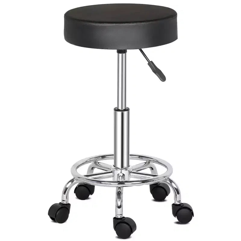 Black PU Leather Hydraulic Salon Stool, Height Adjustable Rolling Stool for Spa Massage Office Task Chair