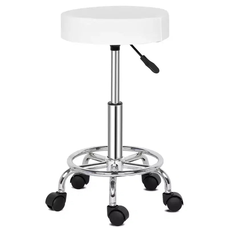 Schwarzer PU-Leder Hydraulik-Salonhocker, Höhenverstellbarer Rollhocker für Spa, Massage, Büro und Arbeitsstuhl