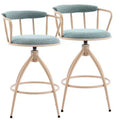 Karl Home Blue Snow Linen Fabric Swivel Bar Stool With Wooden Legs