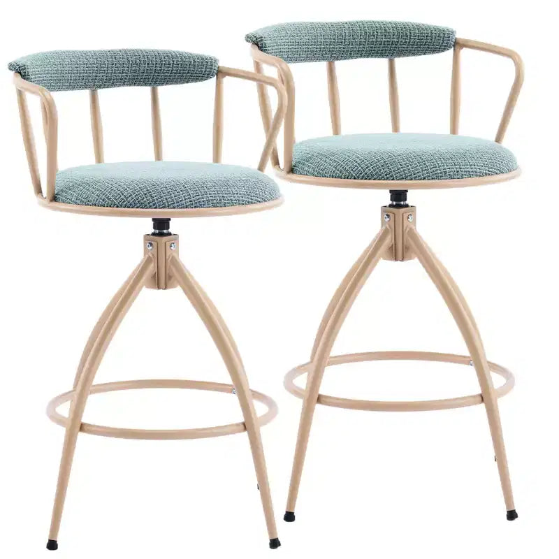 Karl Home Blue Snow Linen Fabric Swivel Bar Stool With Wooden Legs
