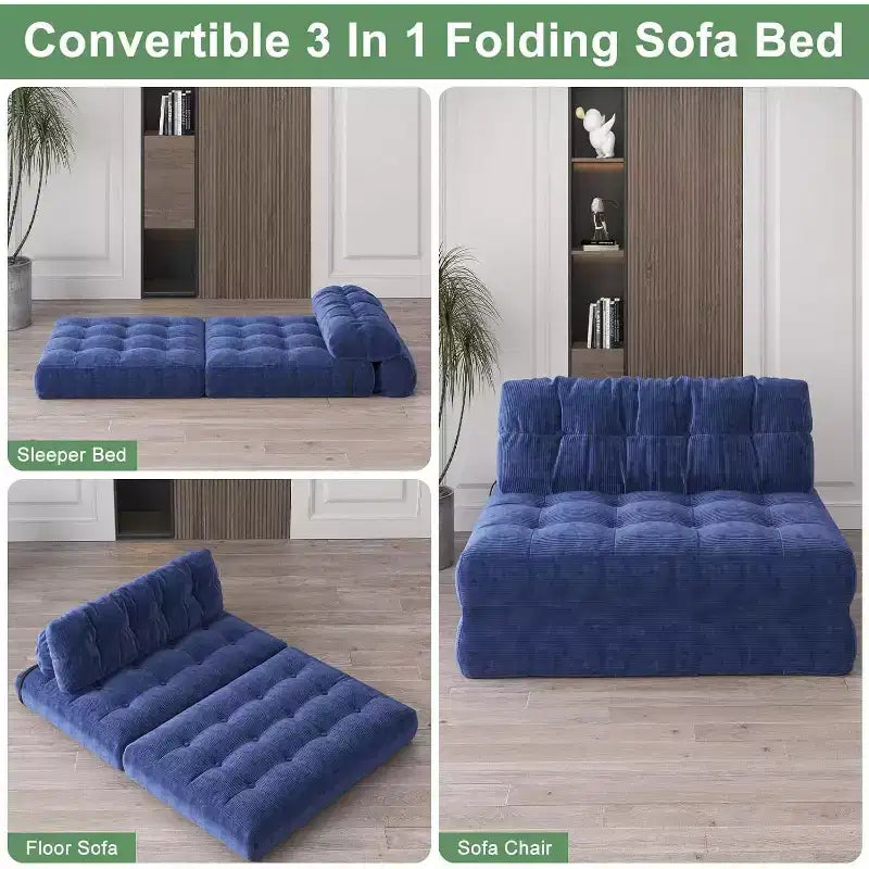 Klappbares Schlafsofa, umwandelbarer Schlafsessel mit abnehmbarem Kissen und faltbarer Matratze, atmungsaktives Cord-Schlafsofa mit Rückenstütze