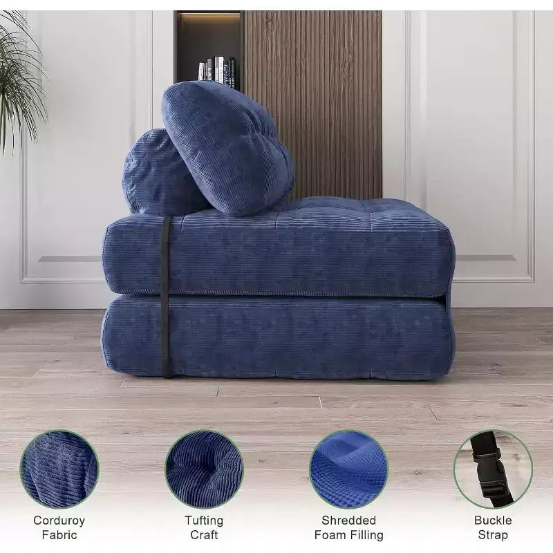 Klappbares Schlafsofa, umwandelbarer Schlafsessel mit abnehmbarem Kissen und faltbarer Matratze, atmungsaktives Cord-Schlafsofa mit Rückenstütze