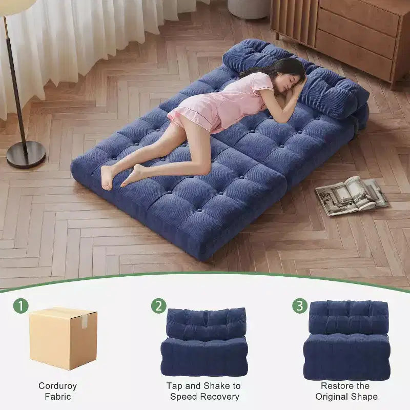 Klappbares Schlafsofa, umwandelbarer Schlafsessel mit abnehmbarem Kissen und faltbarer Matratze, atmungsaktives Cord-Schlafsofa mit Rückenstütze