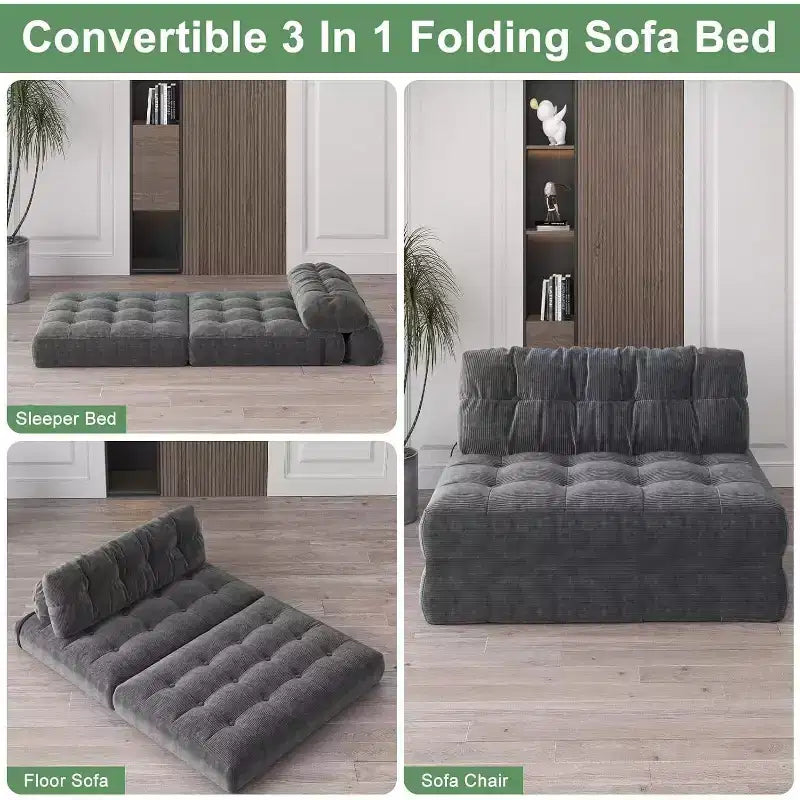 Klappbares Schlafsofa, umwandelbarer Schlafsessel mit abnehmbarem Kissen und faltbarer Matratze, atmungsaktives Cord-Schlafsofa mit Rückenstütze