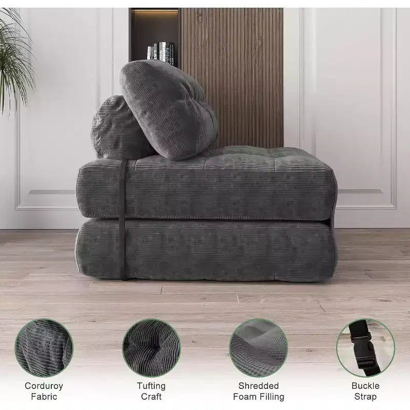 Klappbares Schlafsofa, umwandelbarer Schlafsessel mit abnehmbarem Kissen und faltbarer Matratze, atmungsaktives Cord-Schlafsofa mit Rückenstütze