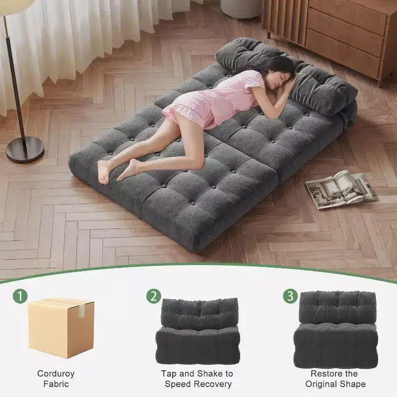 Klappbares Schlafsofa, umwandelbarer Schlafsessel mit abnehmbarem Kissen und faltbarer Matratze, atmungsaktives Cord-Schlafsofa mit Rückenstütze