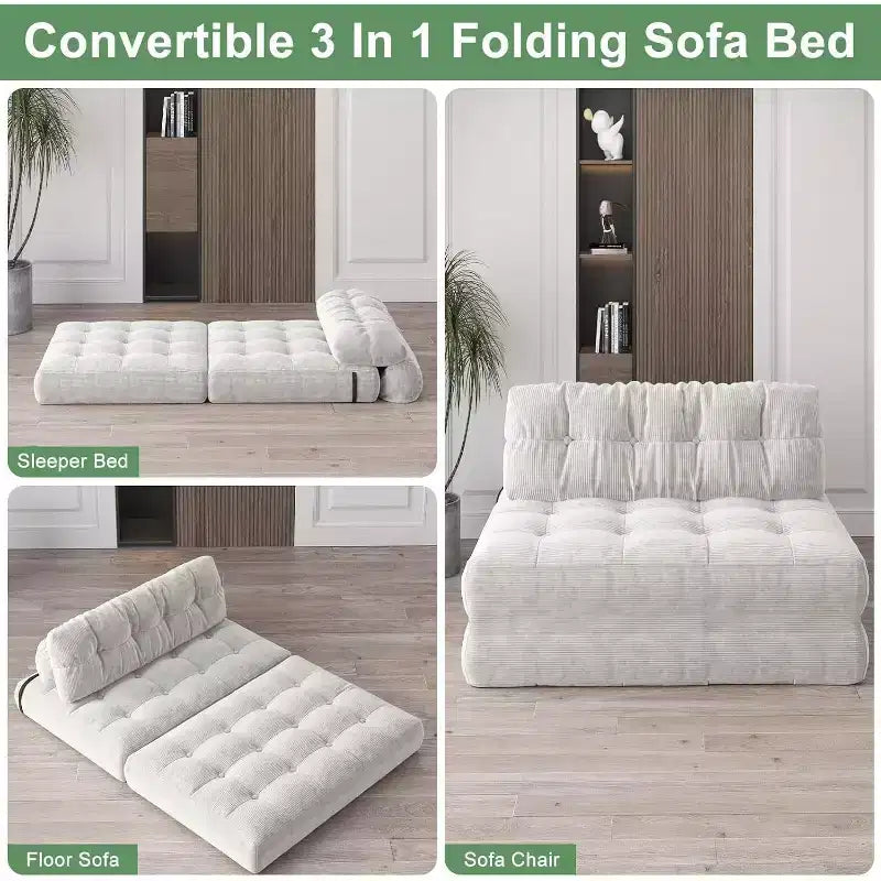 Klappbares Schlafsofa, umwandelbarer Schlafsessel mit abnehmbarem Kissen und faltbarer Matratze, atmungsaktives Cord-Schlafsofa mit Rückenstütze
