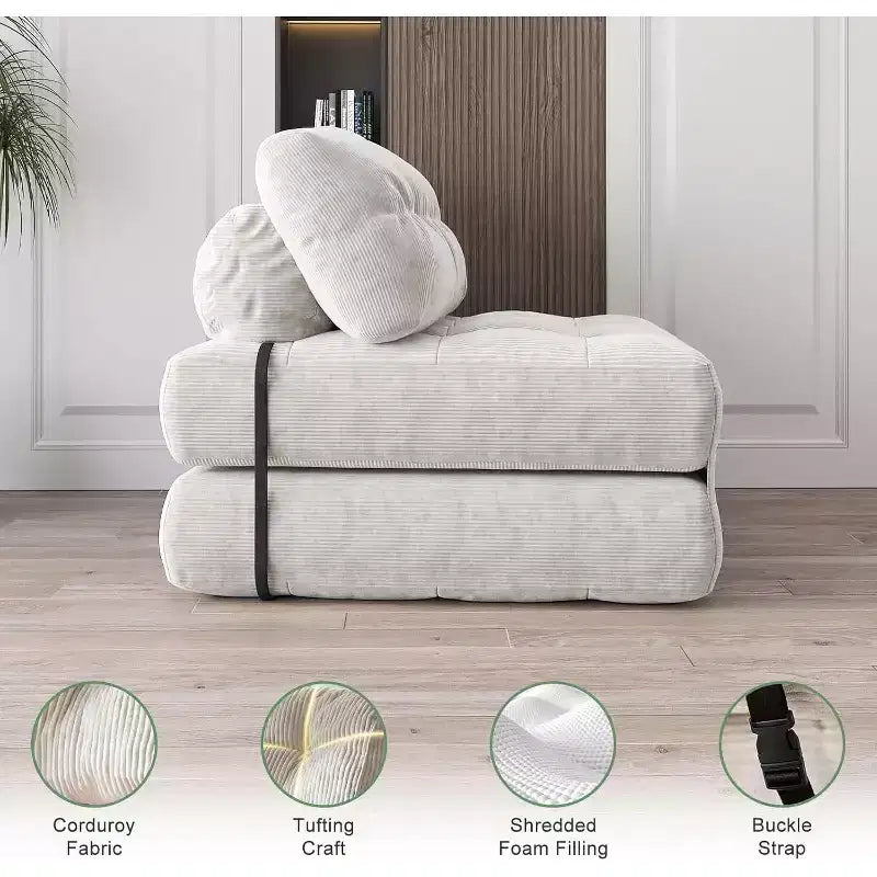 Klappbares Schlafsofa, umwandelbarer Schlafsessel mit abnehmbarem Kissen und faltbarer Matratze, atmungsaktives Cord-Schlafsofa mit Rückenstütze