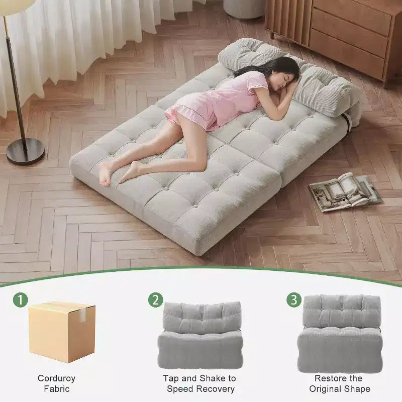 Klappbares Schlafsofa, umwandelbarer Schlafsessel mit abnehmbarem Kissen und faltbarer Matratze, atmungsaktives Cord-Schlafsofa mit Rückenstütze