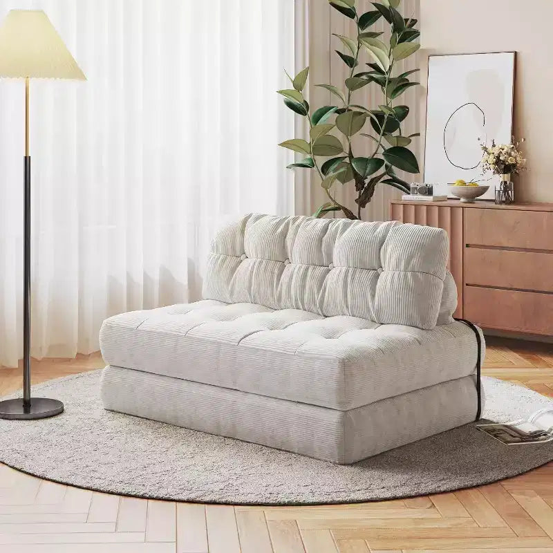 Folding Sofa Bed, Convertible Sleeper Chair with Removable Pillow & Foldable Mattress, Breathable Corduroy Compact Fold-Out Couch with Back Support