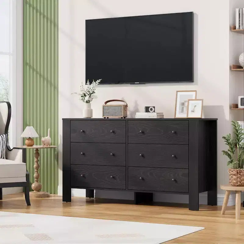 Kommode für Schlafzimmer, 6-Schubladen-Kommode mit breiter Schublade und Metallgriffen, Holzkommoden & Schubladen für Flur, Eingangsbereich
