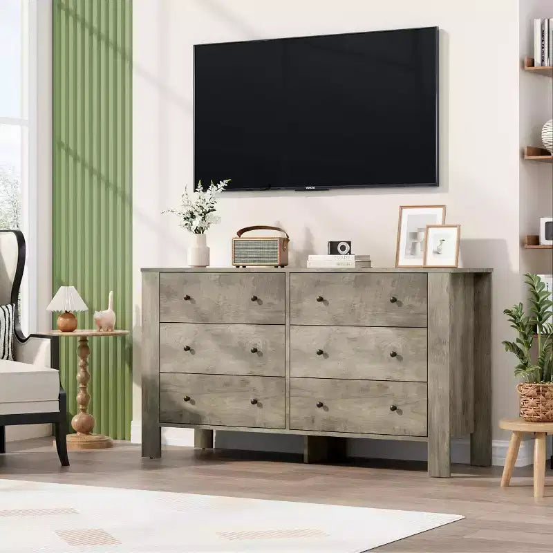 Kommode für Schlafzimmer, 6-Schubladen-Kommode mit breiter Schublade und Metallgriffen, Holzkommoden & Schubladen für Flur, Eingangsbereich