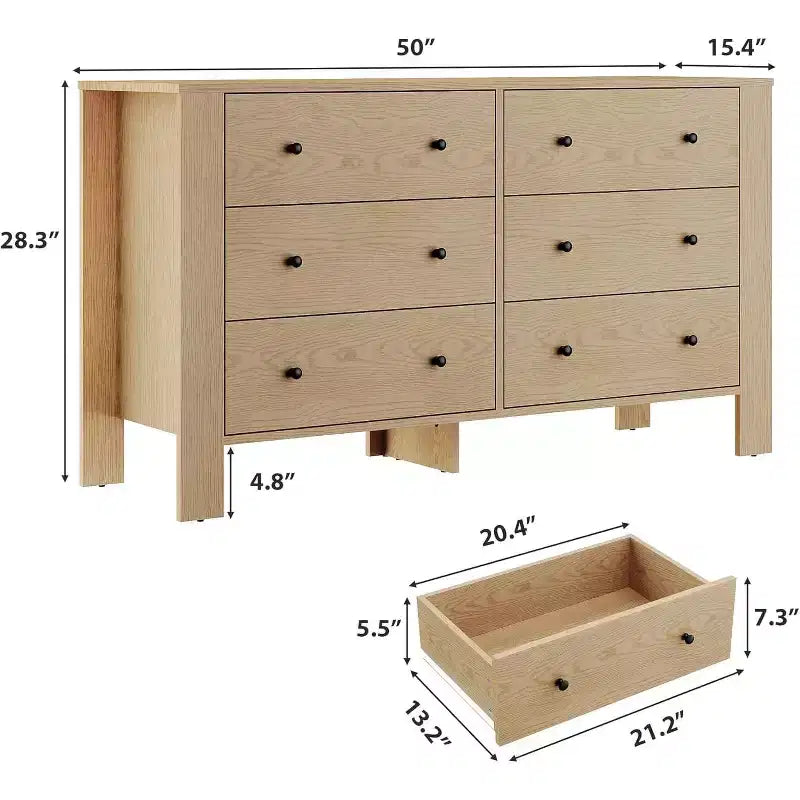 Kommode für Schlafzimmer, 6-Schubladen-Kommode mit breiter Schublade und Metallgriffen, Holzkommoden & Schubladen für Flur, Eingangsbereich