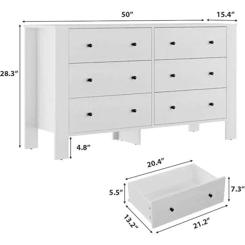 Kommode für Schlafzimmer, 6-Schubladen-Kommode mit breiter Schublade und Metallgriffen, Holzkommoden & Schubladen für Flur, Eingangsbereich