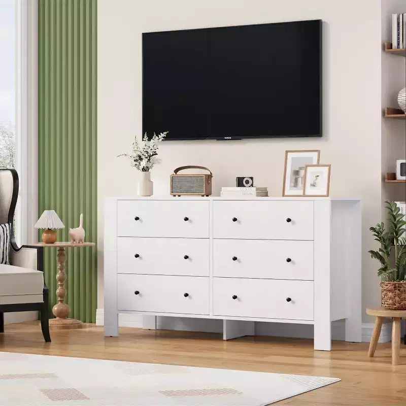 Kommode für Schlafzimmer, 6-Schubladen-Kommode mit breiter Schublade und Metallgriffen, Holzkommoden & Schubladen für Flur, Eingangsbereich