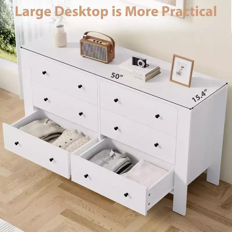 Kommode für Schlafzimmer, 6-Schubladen-Kommode mit breiter Schublade und Metallgriffen, Holzkommoden & Schubladen für Flur, Eingangsbereich