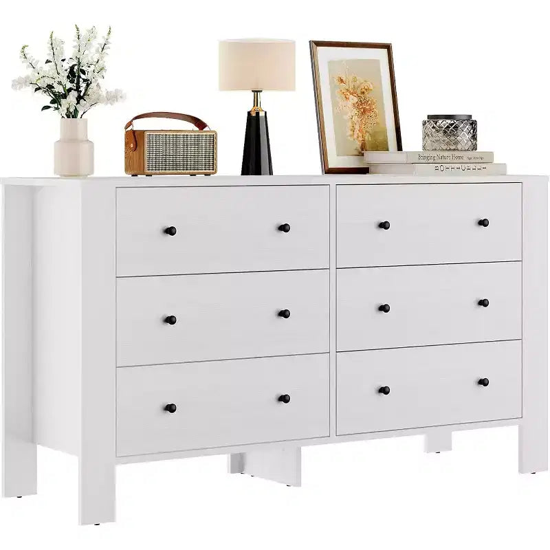 Kommode für Schlafzimmer, 6-Schubladen-Kommode mit breiter Schublade und Metallgriffen, Holzkommoden & Schubladen für Flur, Eingangsbereich
