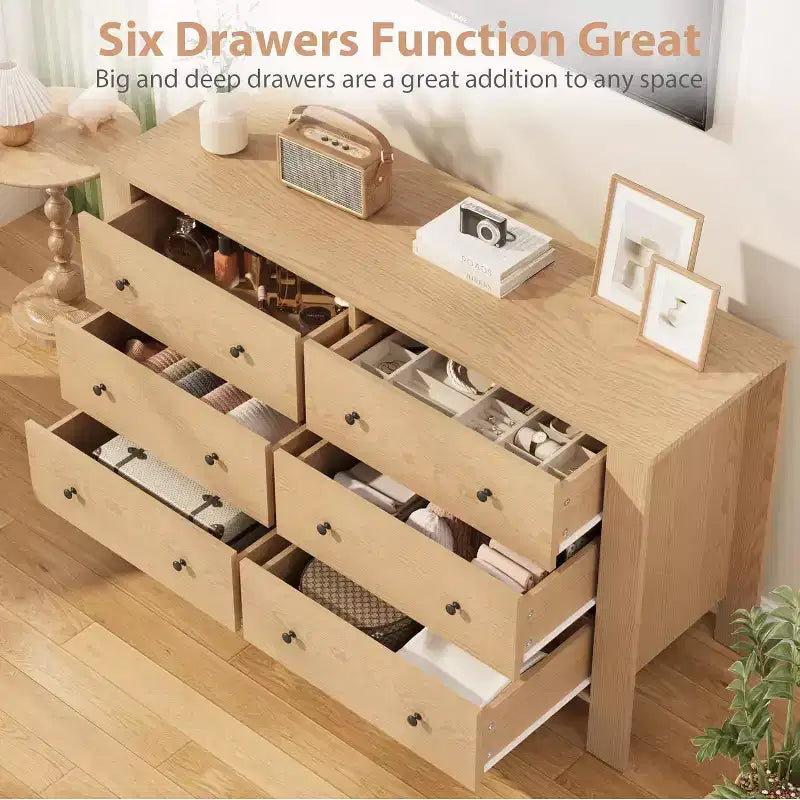 Kommode für Schlafzimmer, 6-Schubladen-Kommode mit breiter Schublade und Metallgriffen, Holzkommoden & Schubladen für Flur, Eingangsbereich