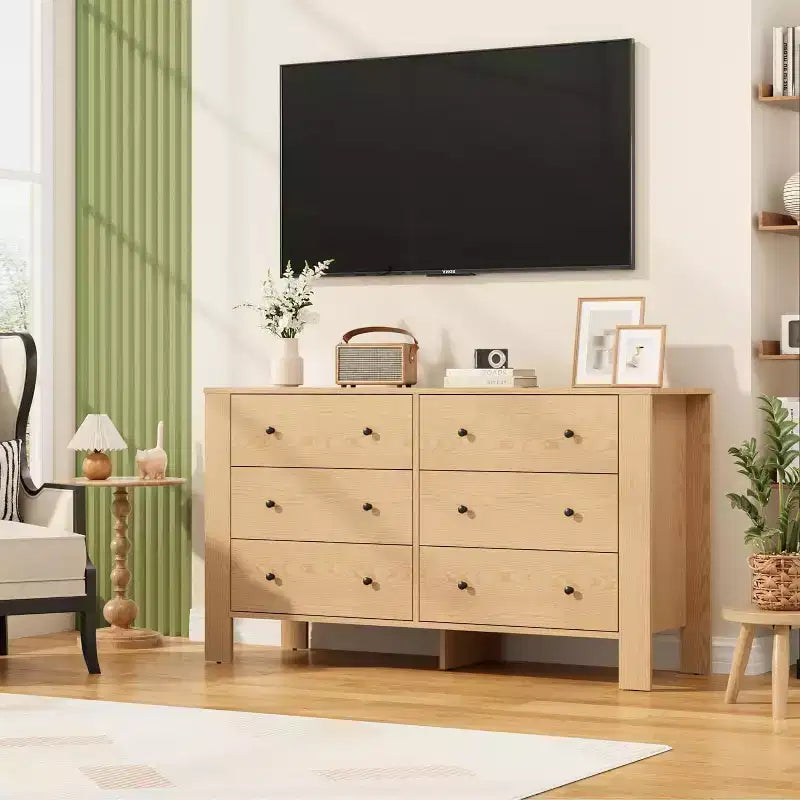 Kommode für Schlafzimmer, 6-Schubladen-Kommode mit breiter Schublade und Metallgriffen, Holzkommoden & Schubladen für Flur, Eingangsbereich