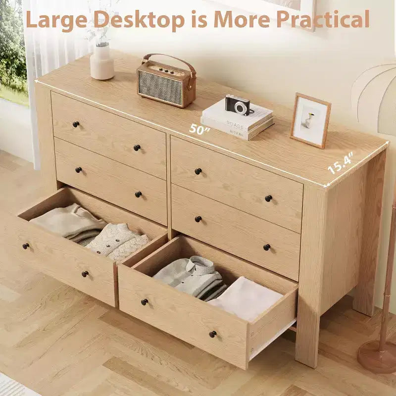 Kommode für Schlafzimmer, 6-Schubladen-Kommode mit breiter Schublade und Metallgriffen, Holzkommoden & Schubladen für Flur, Eingangsbereich