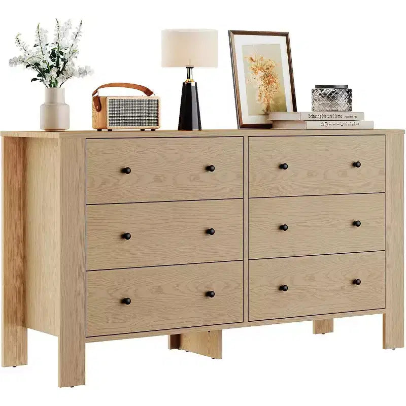 Kommode für Schlafzimmer, 6-Schubladen-Kommode mit breiter Schublade und Metallgriffen, Holzkommoden & Schubladen für Flur, Eingangsbereich