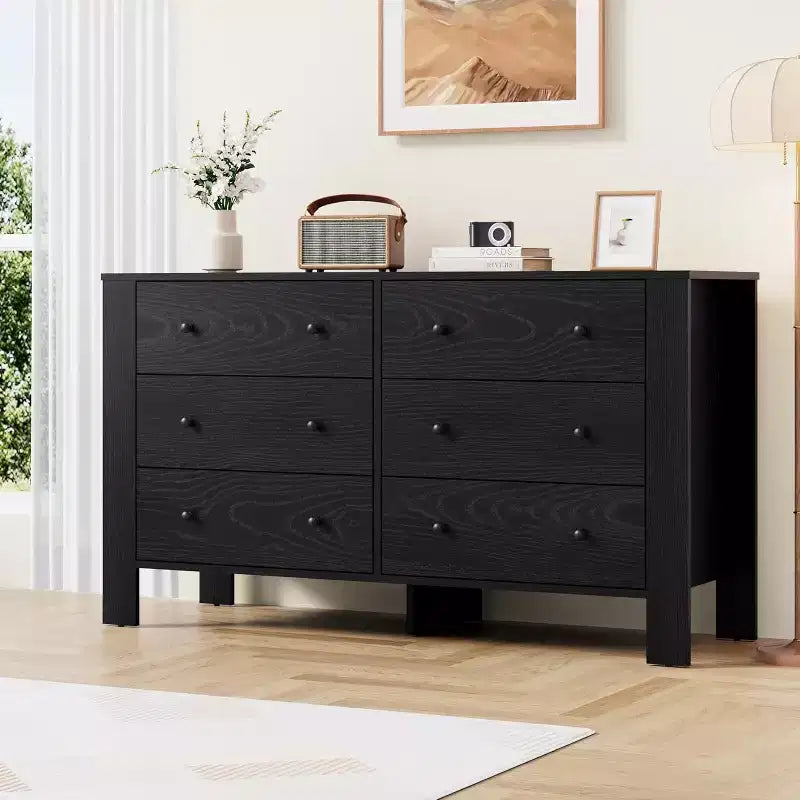 Kommode für Schlafzimmer, 6-Schubladen-Kommode mit breiter Schublade und Metallgriffen, Holzkommoden & Schubladen für Flur, Eingangsbereich