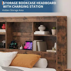 King-Size-Bettrahmen mit Stauraum-Bücherregal-Kopfteil, 4 Schubladen und Ladestation