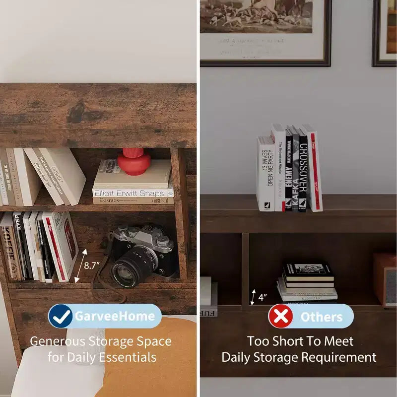 King-Size-Bettrahmen mit Stauraum-Bücherregal-Kopfteil, 4 Schubladen und Ladestation