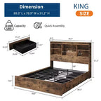 King-Size-Bettrahmen mit Stauraum-Bücherregal-Kopfteil, 4 Schubladen und Ladestation