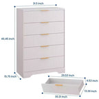 Kommode mit 5 Schubladen, geriffelten Schubladenfronten und goldfarbenen Griffen, hoher Stauraum für das Schlafzimmer