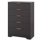 GustoWave 5-Drawer Chest with Fluted Drawer Fronts and Gold-Tone Handles, Tall Storage Dresser for Bedroom