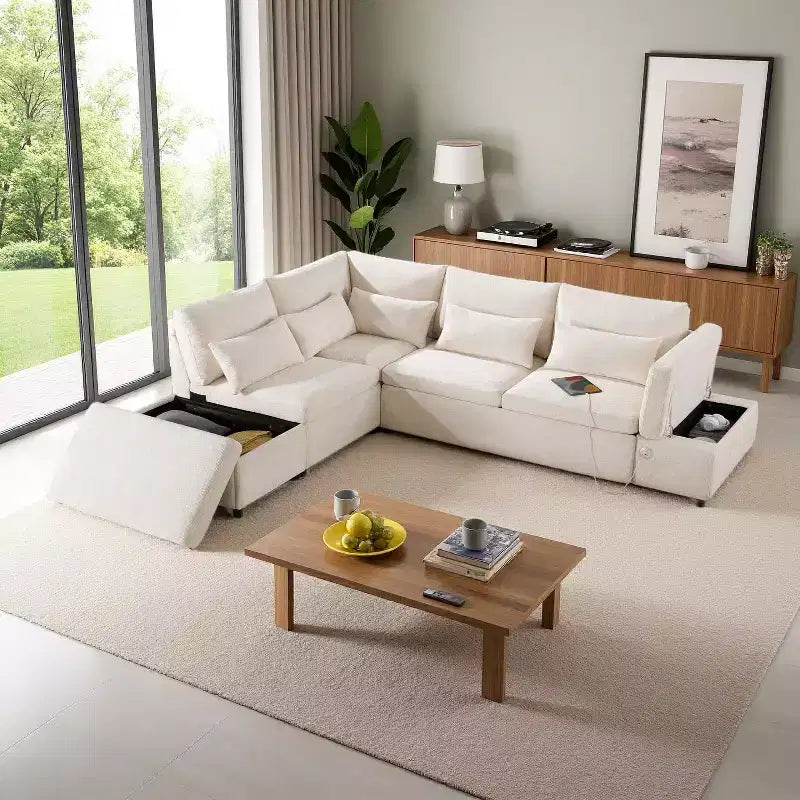 Übergroßes modulares Chenille-Ecksofa mit Ausziehbett